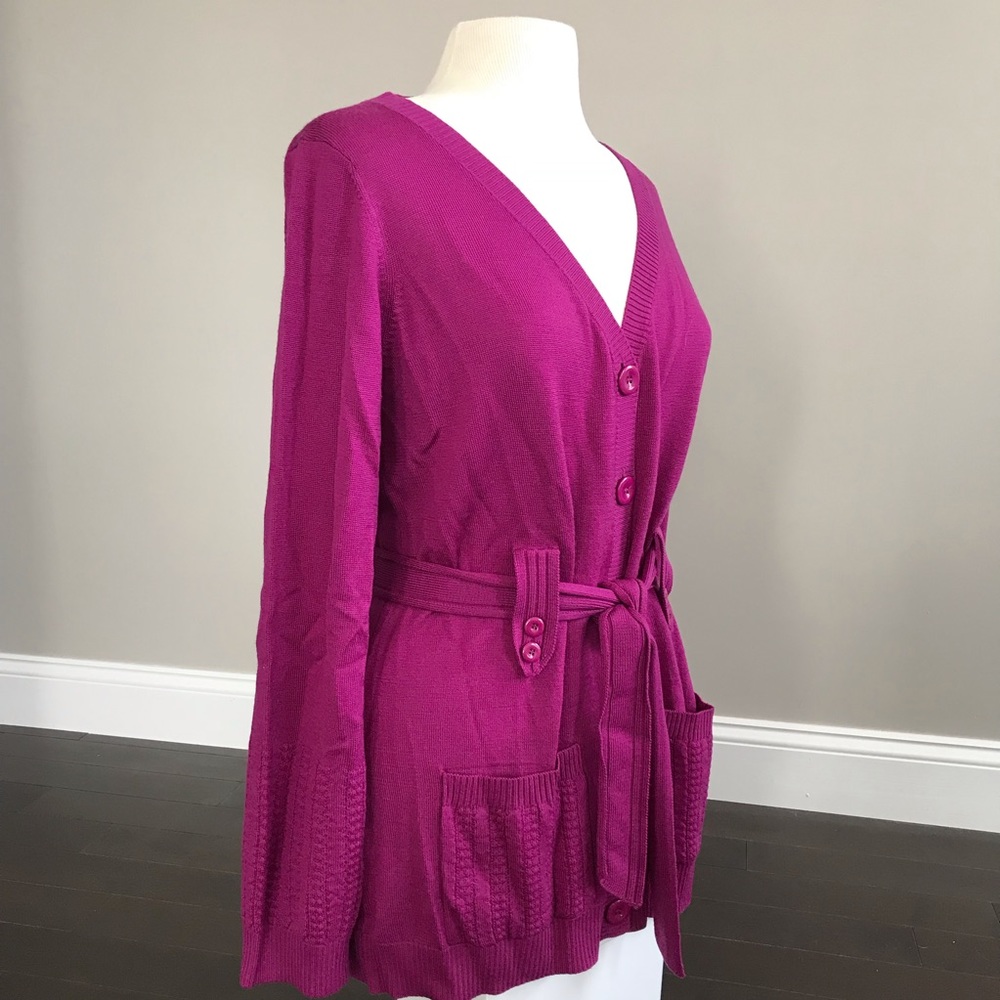 NWT Tibi magenta wool button down/belted cardigan - Picture 5 of 8